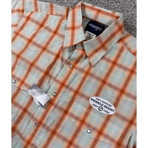 NEW Wrangler Pearl Snap Mens Plaid Short Sleeve‎ Shirt Cowboy Western Medium